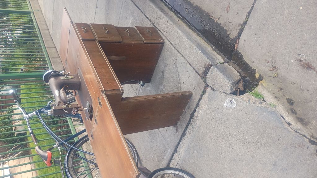 Free "white" antique electric convertible sewing machine on the curb