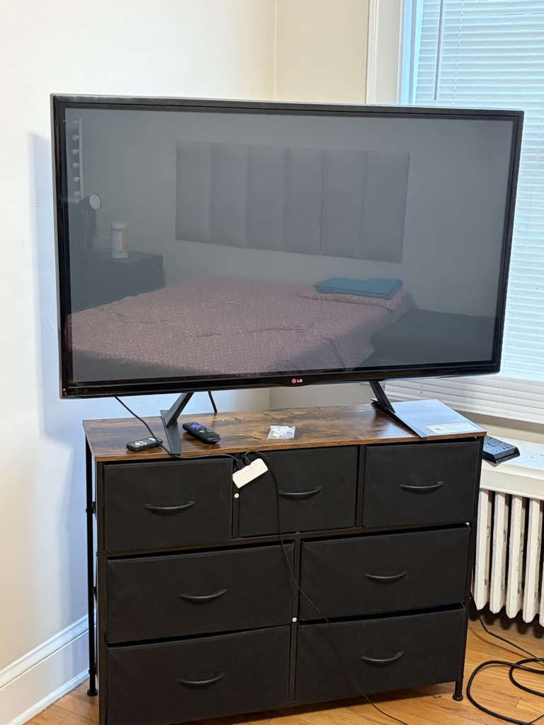 Free TV Stand, Roku fire stick, and TV