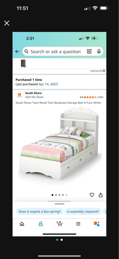 Free Twin Bookcase storage Bed