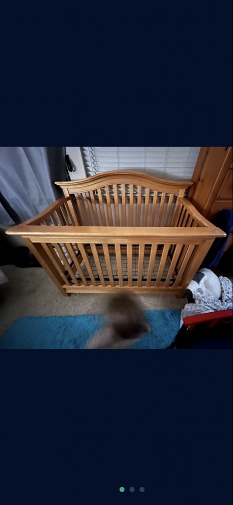 Free solid crib. No mattress for it. Used with no major damage.