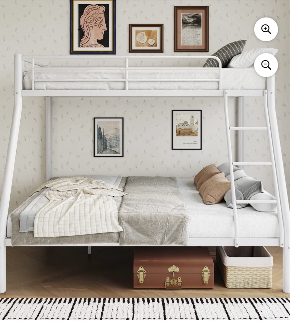Free White metal twin over full bunk bed