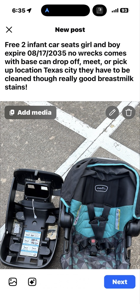 Free Infant car seats girl and boy