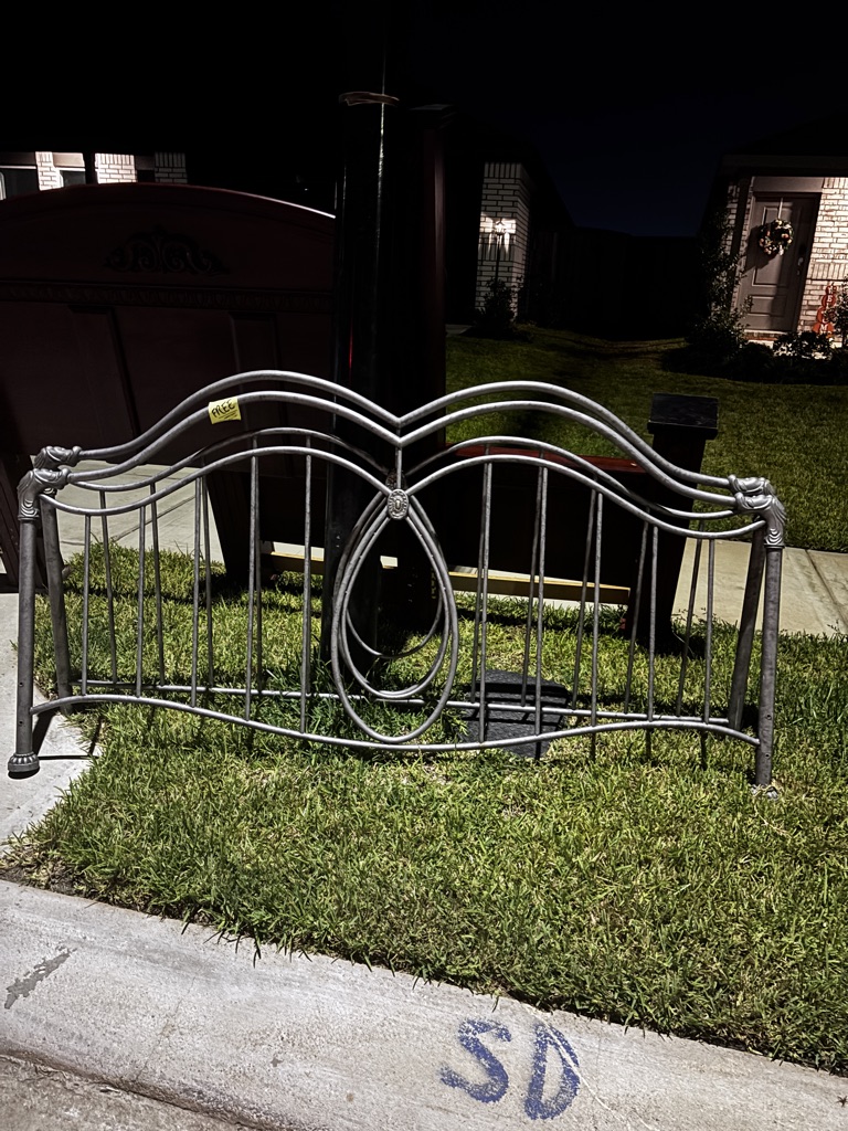FREE- Queen size bed frames. One wooden. One metal. Both in Great Condition. Come & Get ASAP. Will not answer to any questions.