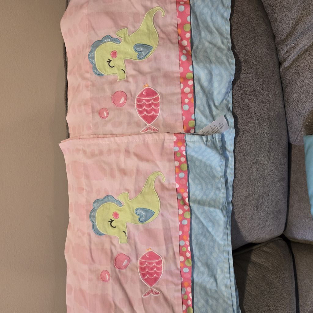 Free 4 turquoise curtains 64ish inches, 2 sea life valan