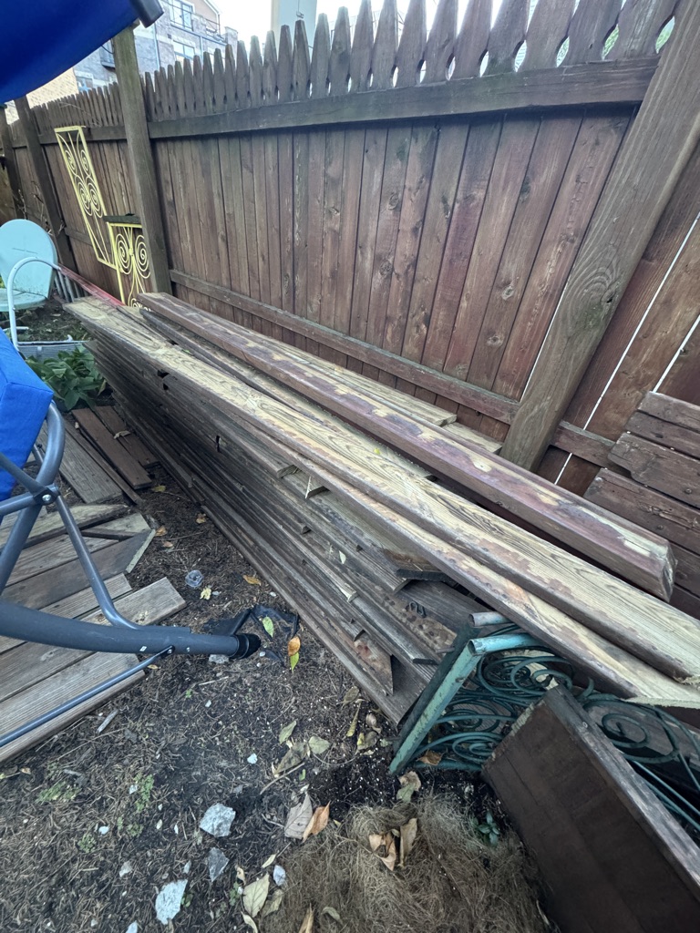 Free used weather treated deck wood (not cedar) flooring and side storage boxes