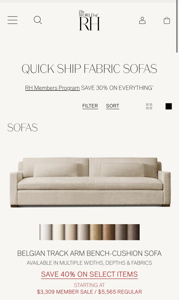 Free Restoration Hardware Sofa