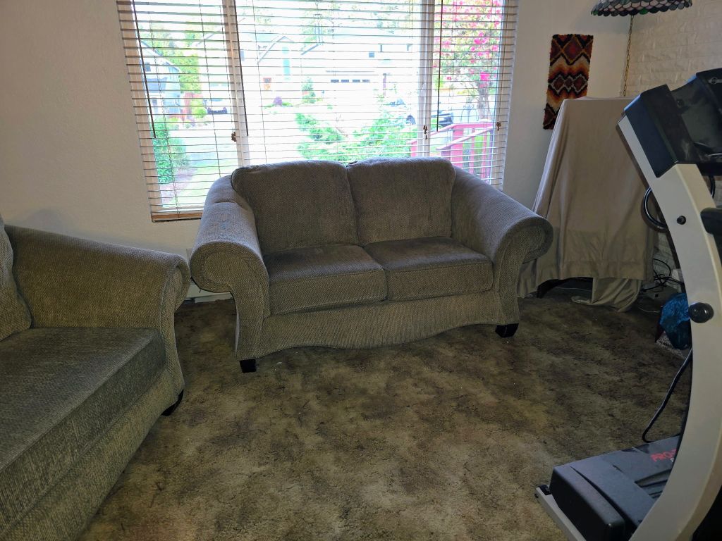 Free couch and loveseat, intables and treadmill