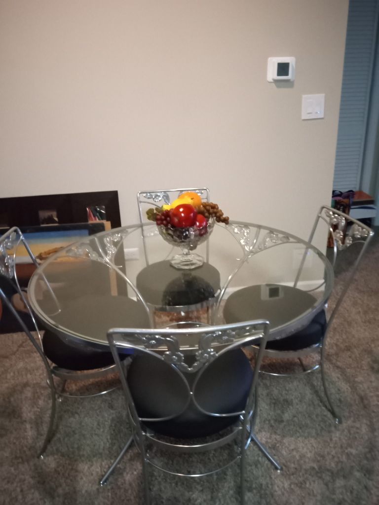 Free - Pick up Near 95th and Rt 59 -- Vintage wrought iron chrome powder-coated Table with custom made cushions