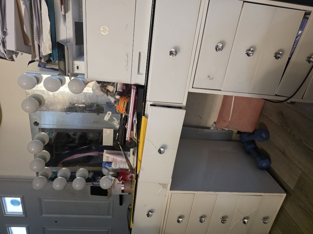 Free king bed and vanity