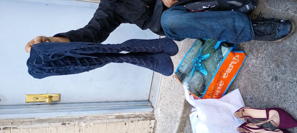 Free Blue Lace-Up Knee High Boots