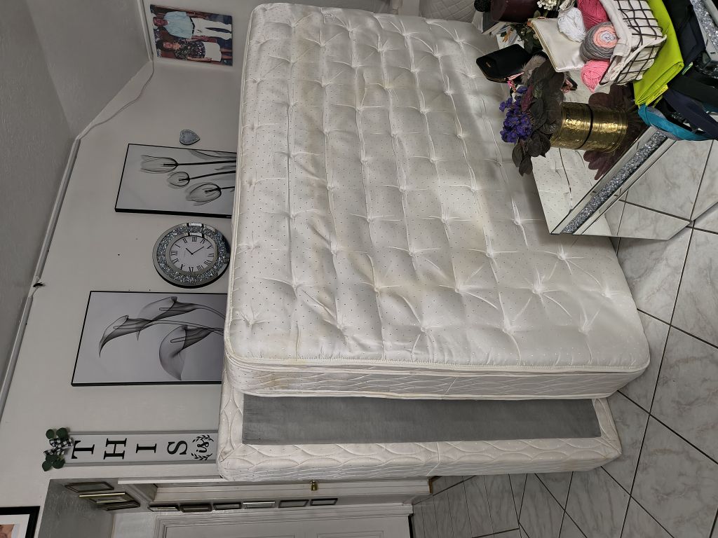 Free Queen size bed frame with the mattress and box spring too