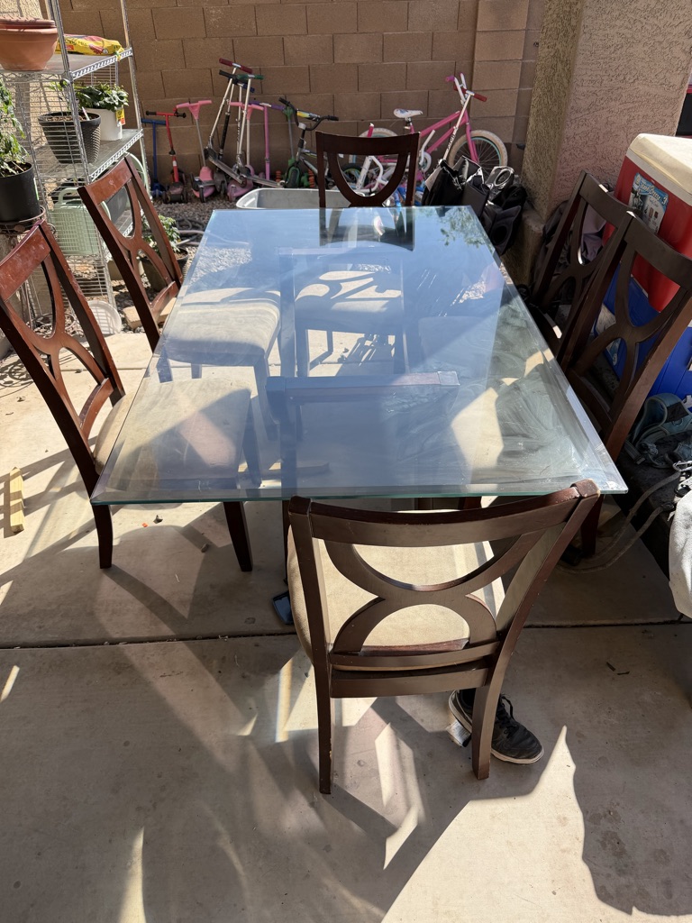 Free Glass Dining Table with 6 Chairs