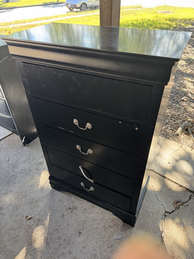 Free Dresser, end table, cabinet, shelves, movies - take all