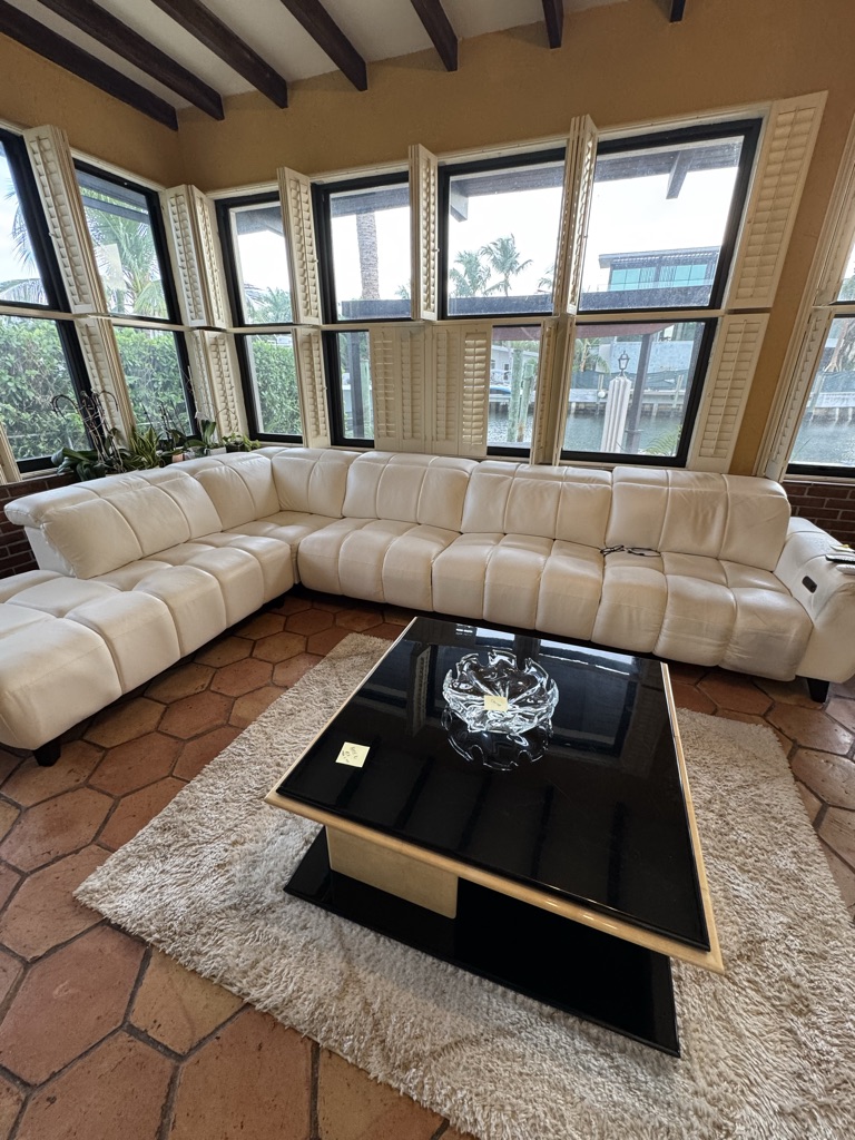 Free Large White leather couch with electric recliner section