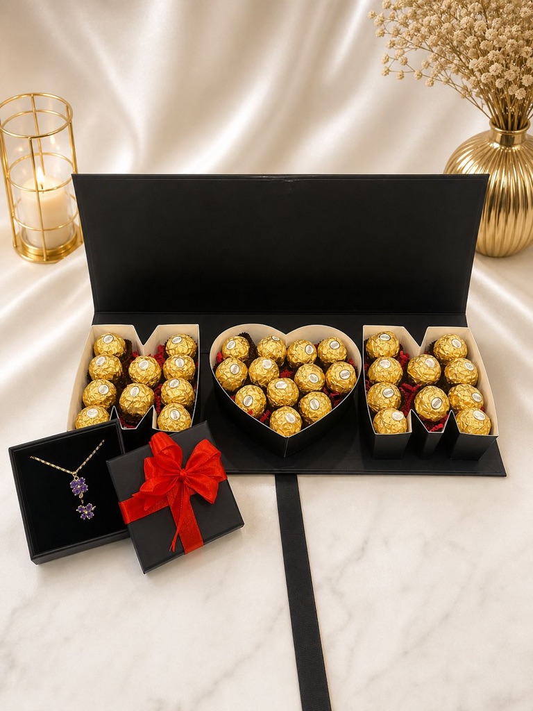 Free Cajas de regalo “mom” con chocolates Ferrero y sets de joyas de oro laminado