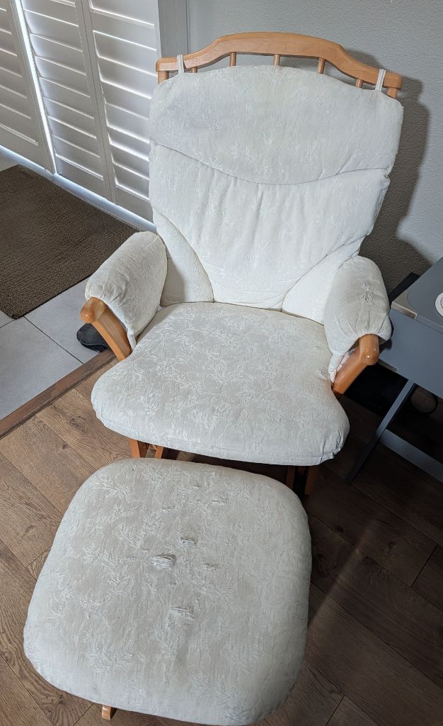 Free Wooden rocking chair with padding and ottoman