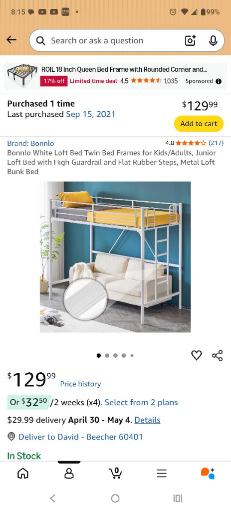 Free Twin loft bed