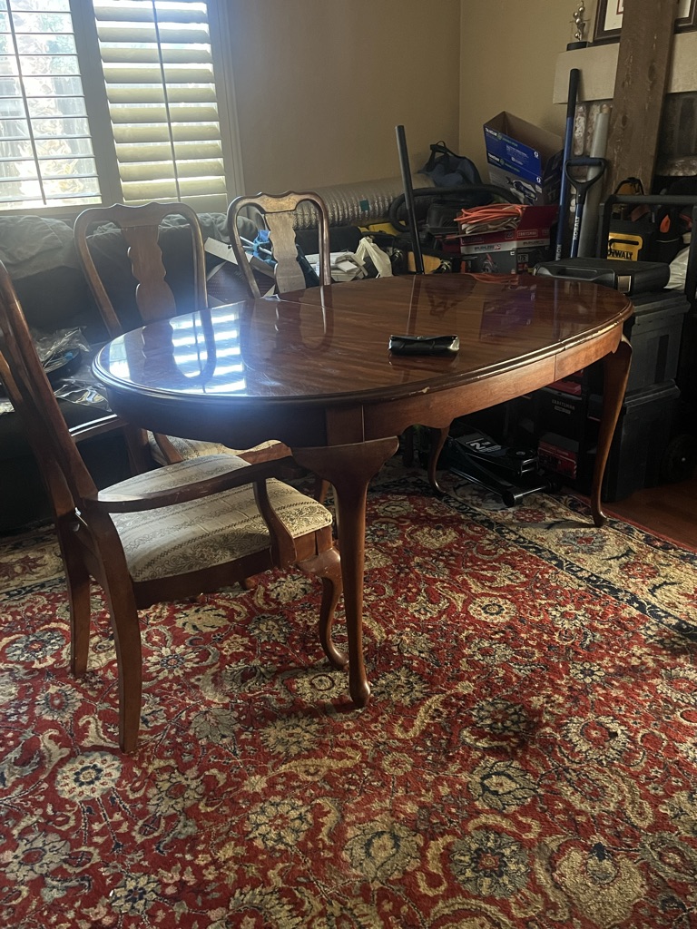Free Cherry wood dining table with six chairs.