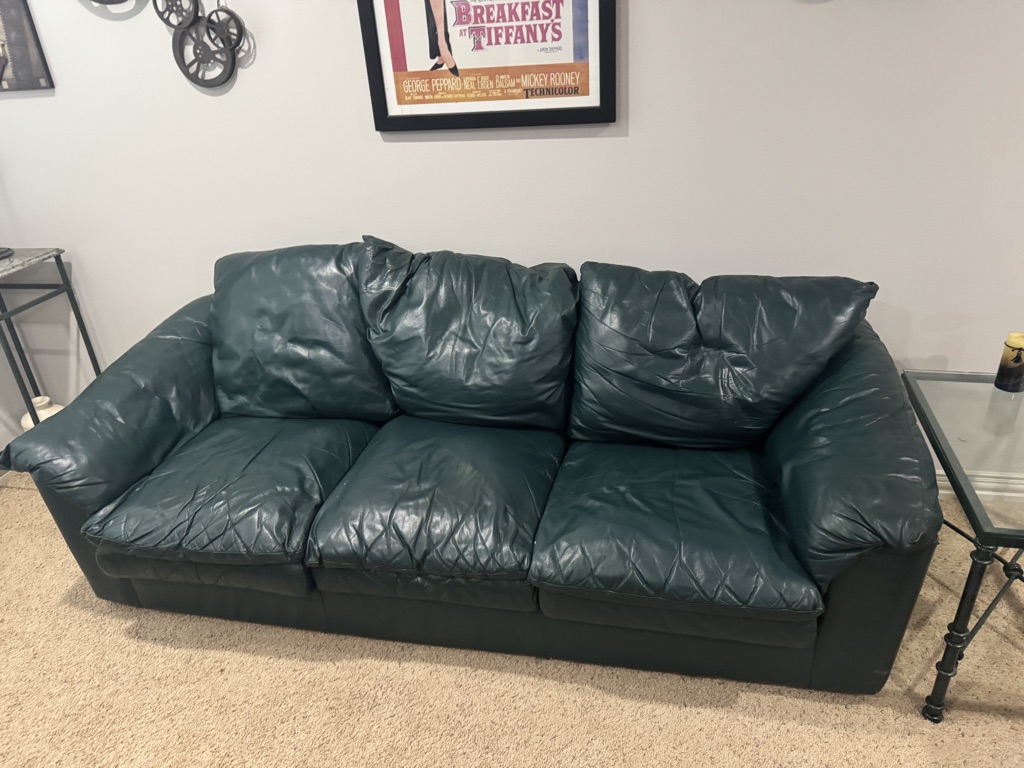 Free Green leather couch and love seat