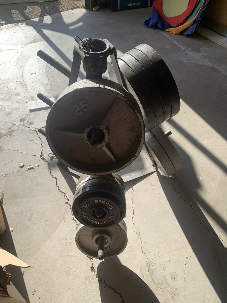 Free Weight Rack + Bar + Weights