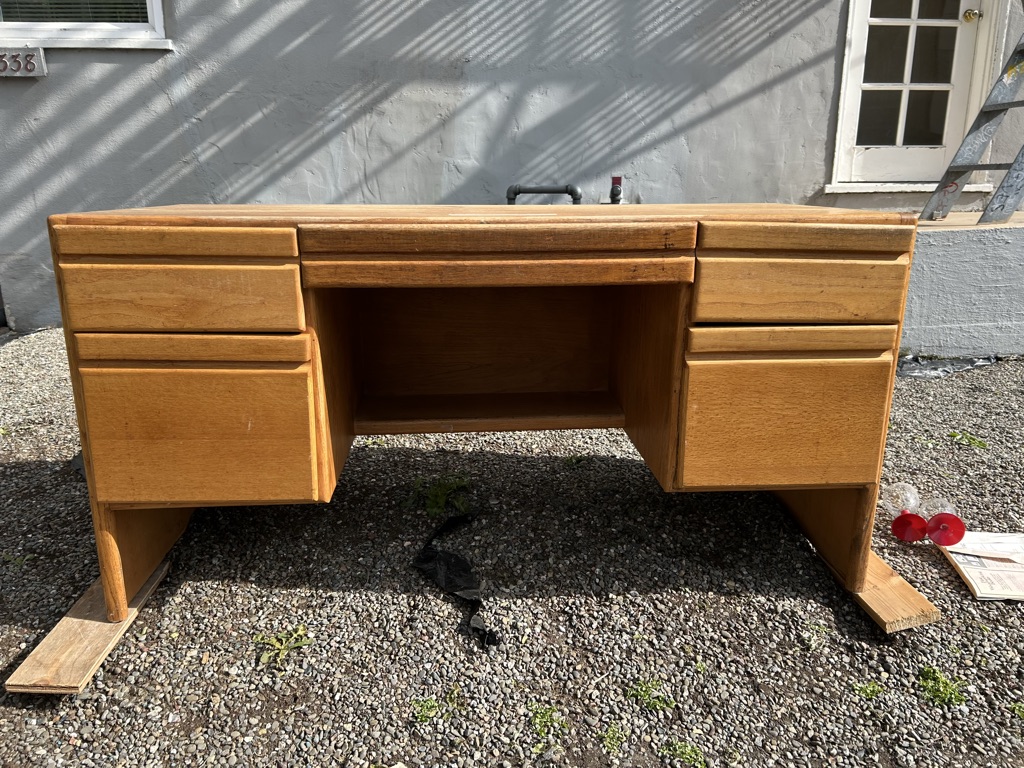 Free Solid oak desk w/ five drawers