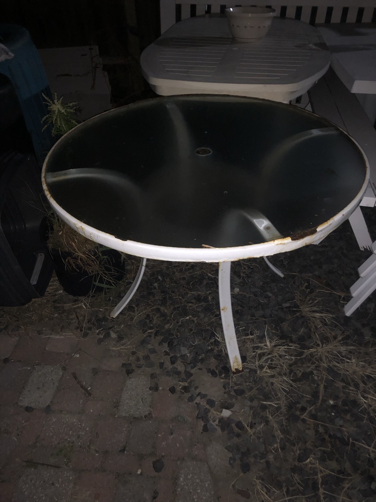 Free glass table, the glass is good in case you need a replacement piece