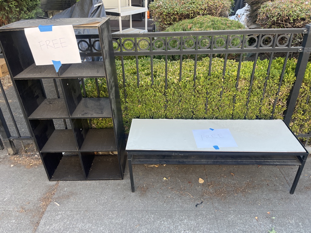Free coffee table, book shelf, drawer, rack