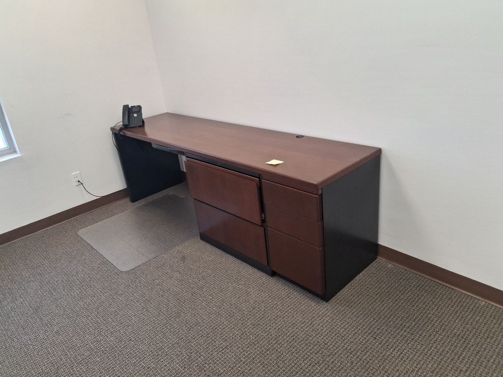 Free Office desks (2), Modular desks (2), 2 drawer file cabinets wheeled