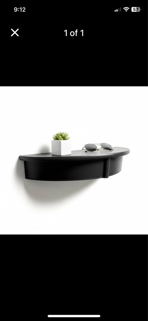 Free Floating Black Half Moon Wall Shelf